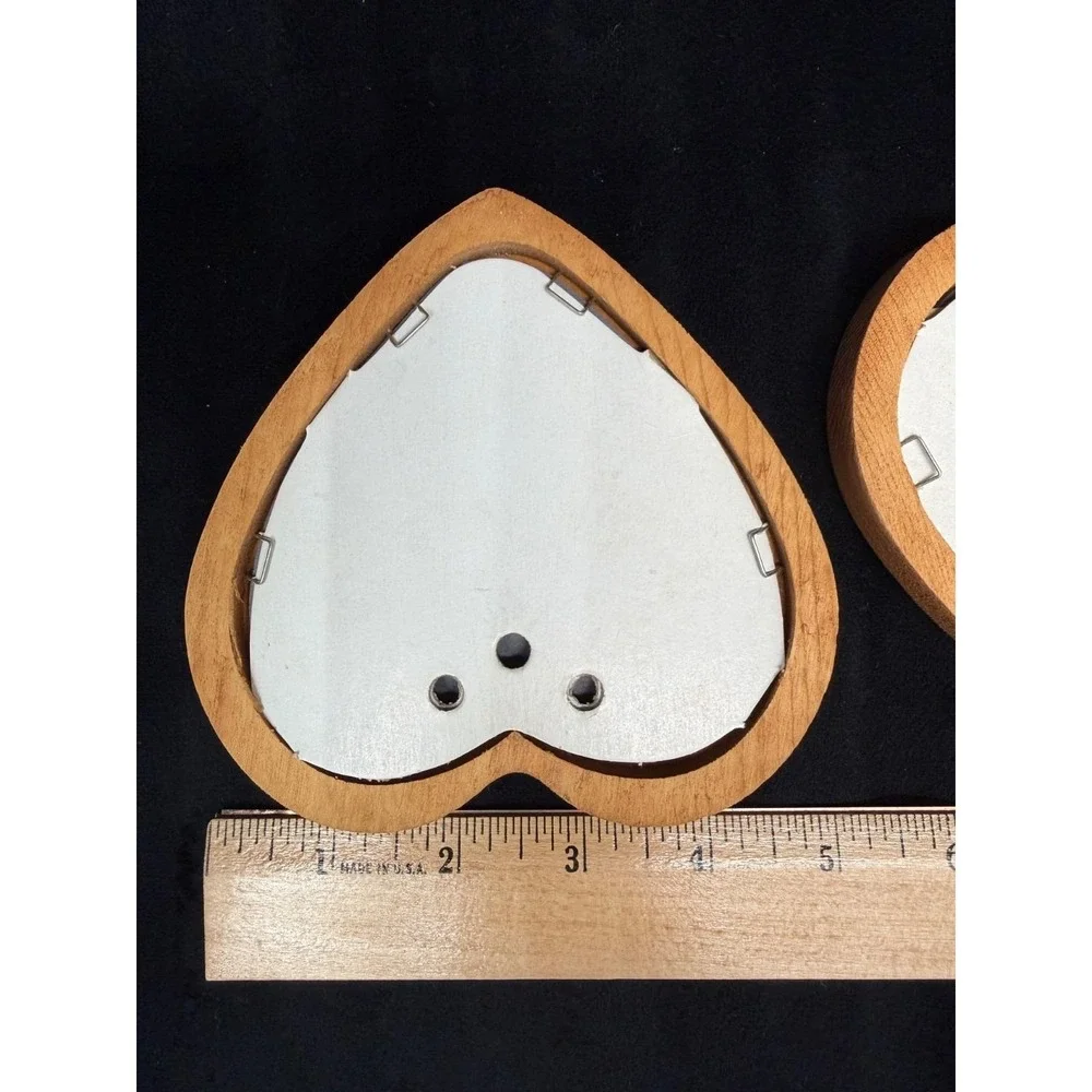 2 Small Wooden Heart Shaped Mirrors Vintage Gallery Wall Grandma Cottage Core